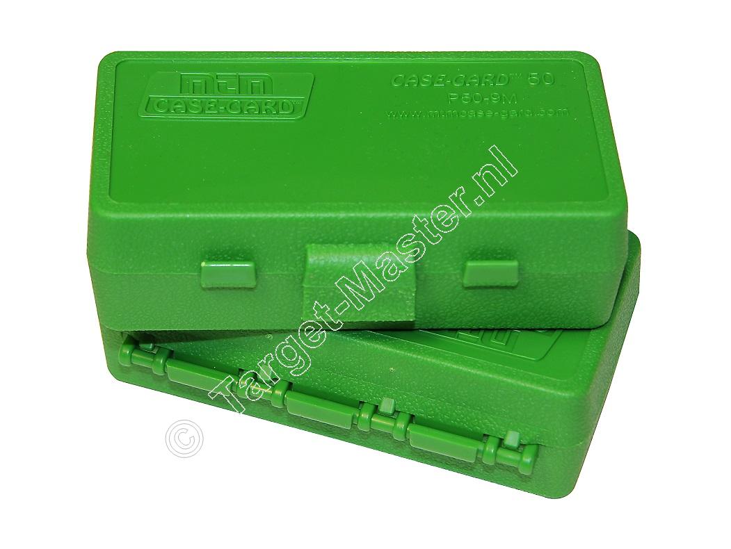 MTM P50-9M Flip-Top Ammo Box GREEN content 50